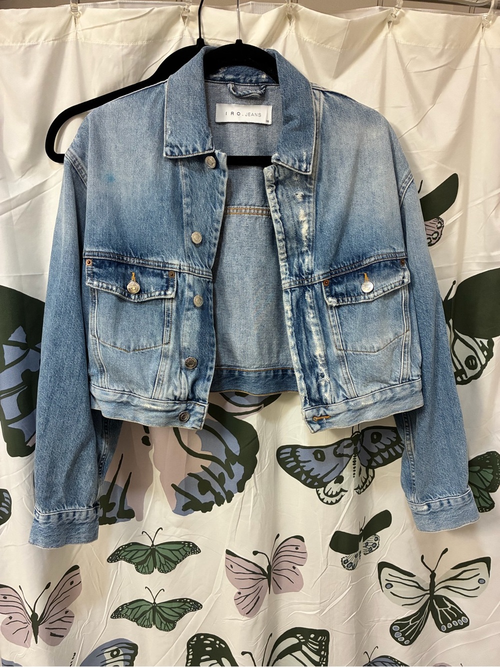 IRO Faded Light Blue Cropped Denim Jacket